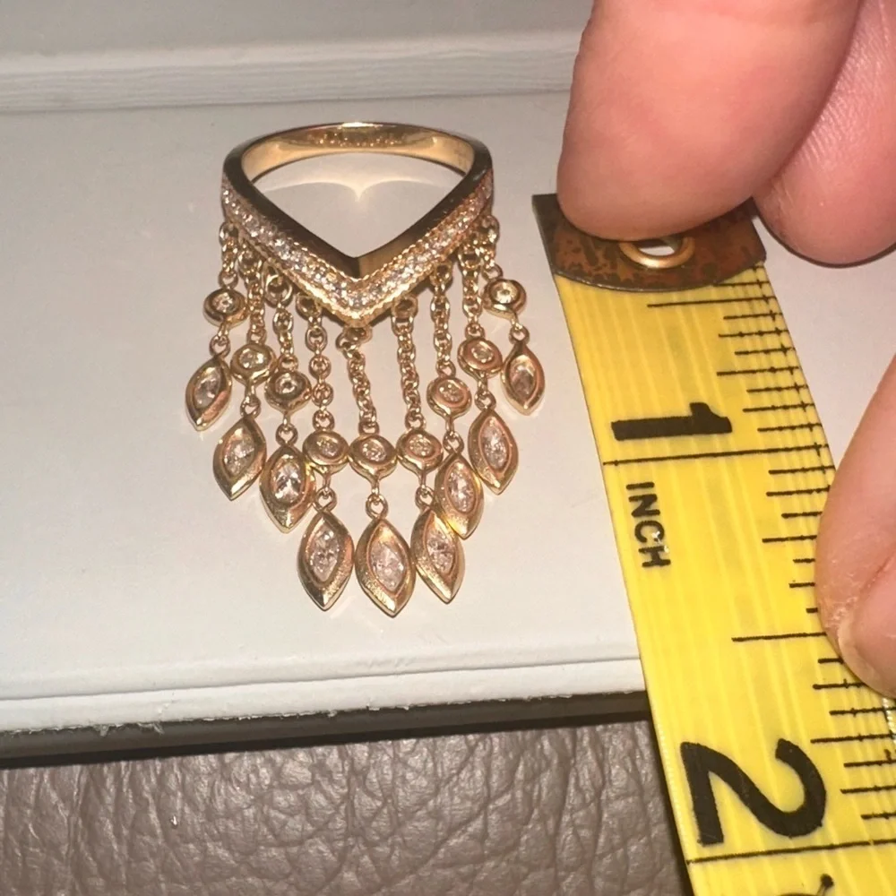 RARE 14K💍JACQUIE AICHE EXTRA LONG DIAMOND SHAKER RING DANGLE GOLD FRINGE RING - Picture 8 of 17